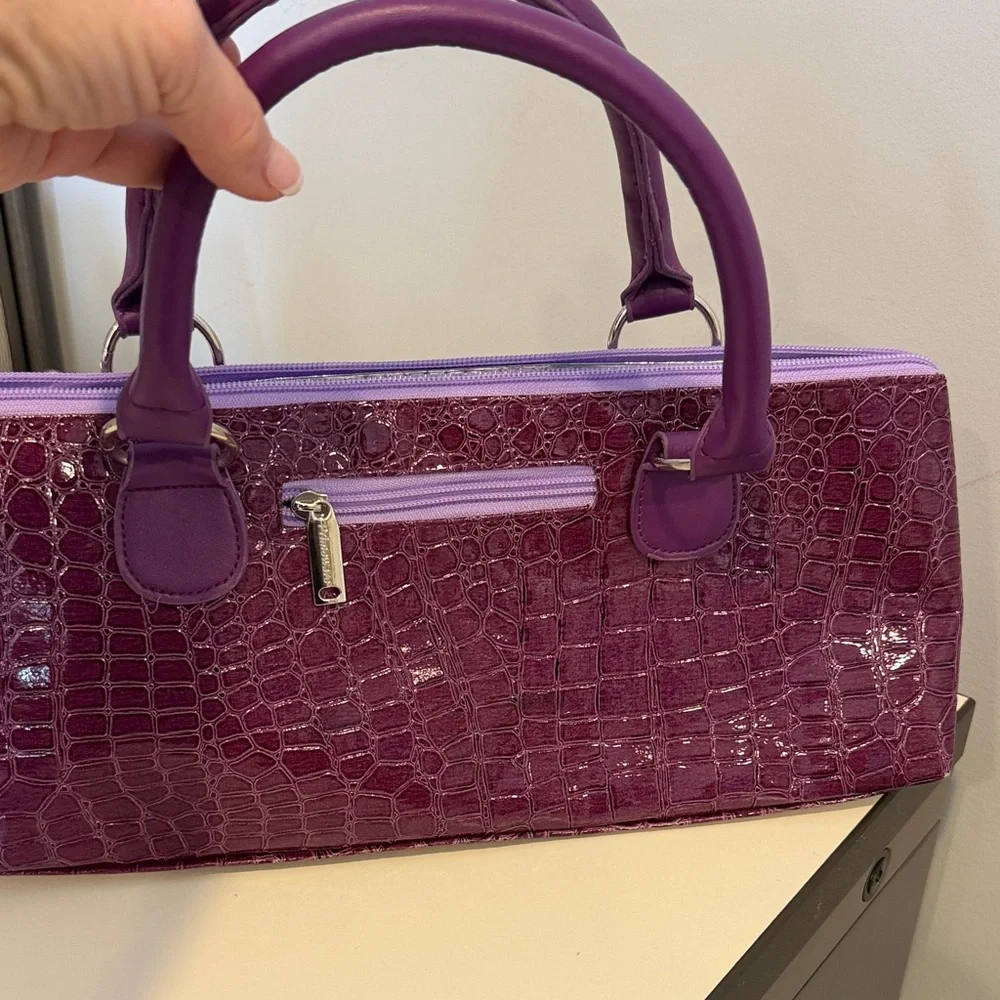 Primeware  Purple Crocodile-Embossed Wine Tote Insulated Bag - Picture 3 of 7